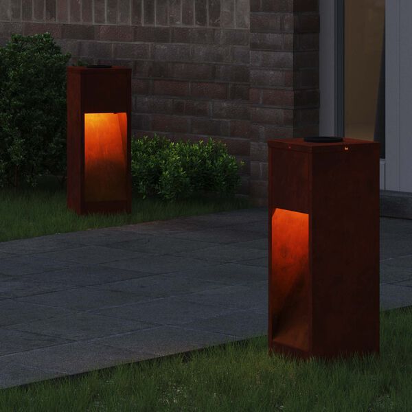 vidaXL Solar Led Pathway Light 2 pcs Bronze Weathering Steel