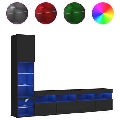 vidaXL 4 Piece TV Wall Units with LED Black Engineered Wood