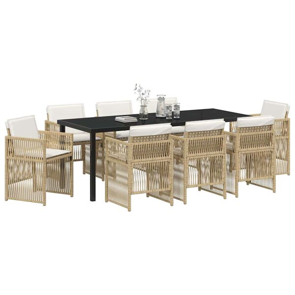 vidaXL Garden Dining Set 9 pcs Beige Powder-Coated Steel