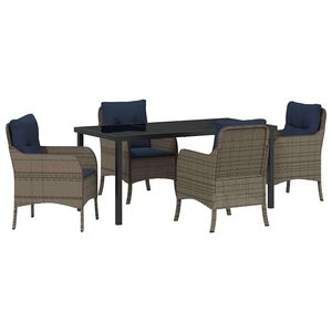 vidaXL Garden Dining Set with Cushion 5 pcs Grey Poly Rattan