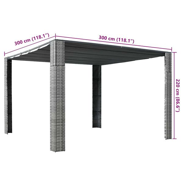 vidaXL Gazebo with Roof Poly Rattan 300x300x220 cm Grey and Anthracite