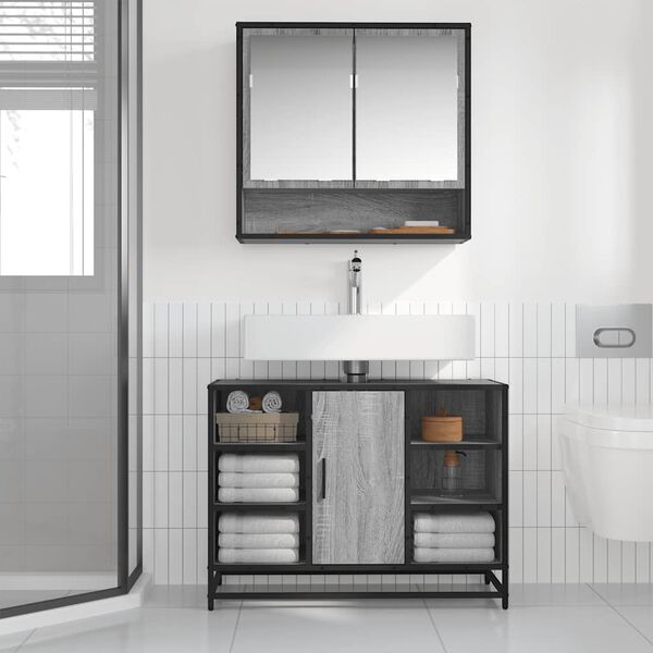vidaXL Bathroom Sink Cabinet Grey Sonoma 80x33x60 cm Engineered Wood