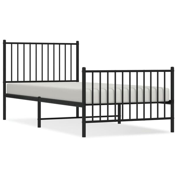vidaXL Metal Bed Frame without Mattress with Footboard Black 90x200cm