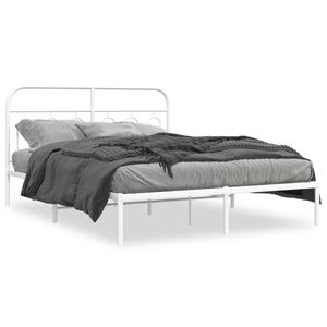 vidaXL Metal Bed Frame without Mattress with Headboard White 140x190cm