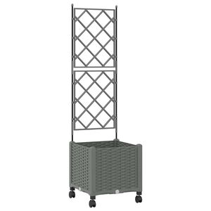 vidaXL Garden Planter with Trellis&Wheels Light Grey 40 x 40 x 149 cm