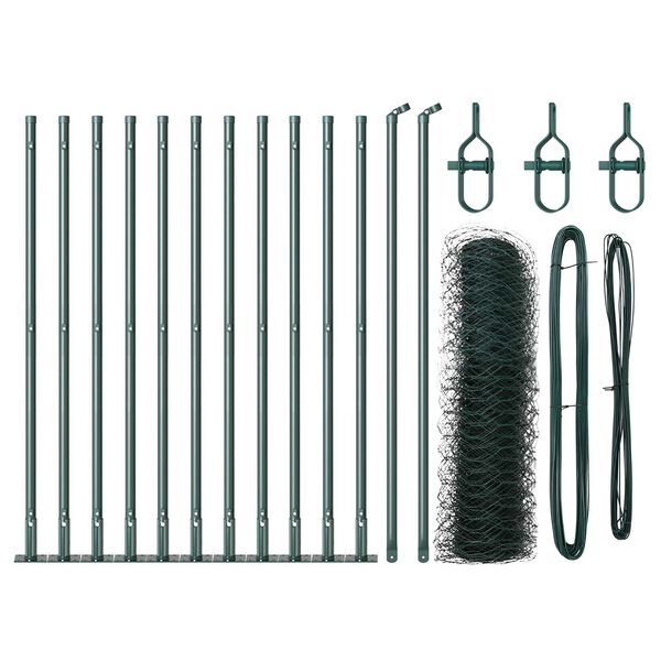 vidaXL Fence with Posts Green 0.4 x 25 m PVC-coated steel