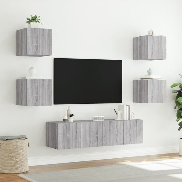 vidaXL 6 Piece TV Wall Units with LED Grey Sonoma Engineered Wood