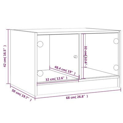 vidaXL Coffee Table with Glass Doors Smoked Oak 68x50x42 cm