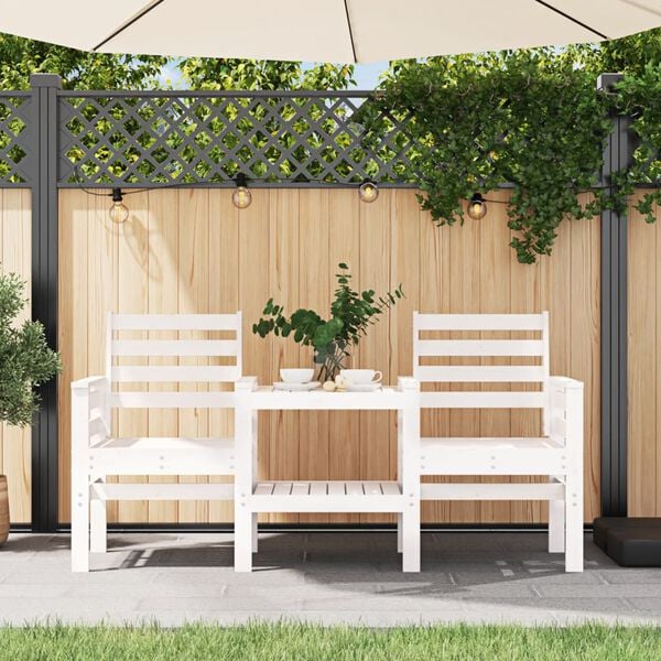 vidaXL Garden Bench with Table 2-Seater White Solid Wood Pine