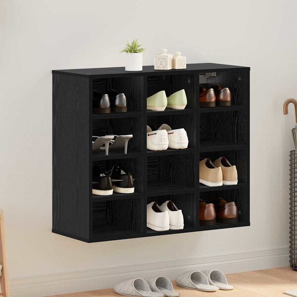 vidaXL Shoe Cabinet Black Oak 77.5 x 30 x 67 cm Engineered Wood