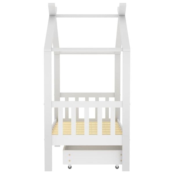 vidaXL Kids Bed Frame with a Drawer White Solid Pine Wood 70x140 cm