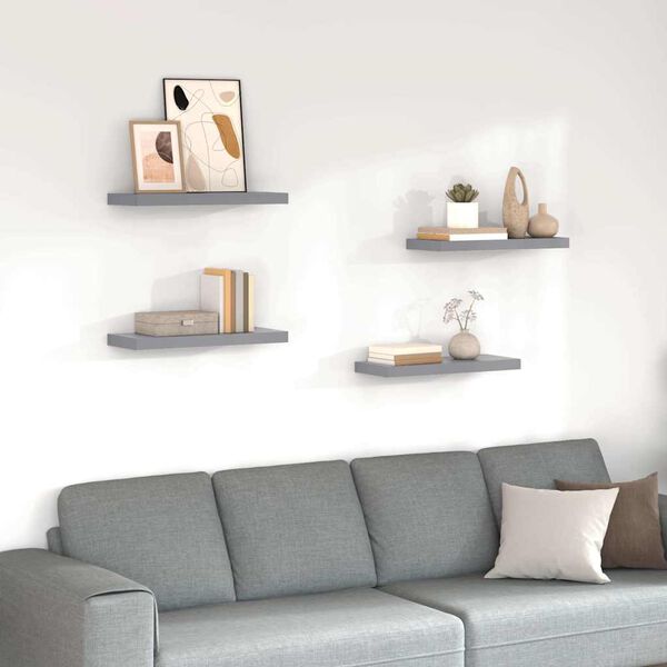 vidaXL Floating Wall Shelves 4 pcs Grey 60x23.5x3.8 cm MDF