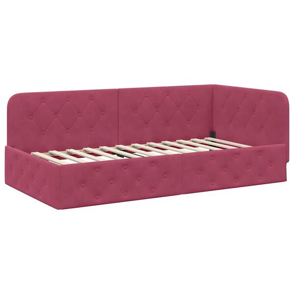 vidaXL Corner Bed Frame with Headboard Wine Red 90 x 190 cm Velvet