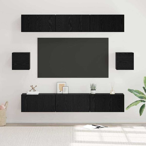 vidaXL TV Cabinet Set Wall-mounted 8 pcs Black Oak Engineered Wood