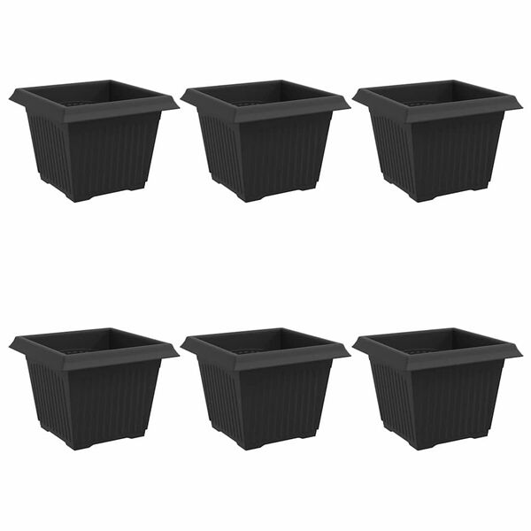 vidaXL Square Flower Pot 6 pcs Black 23 x 23 x 17.5 cm Plastic