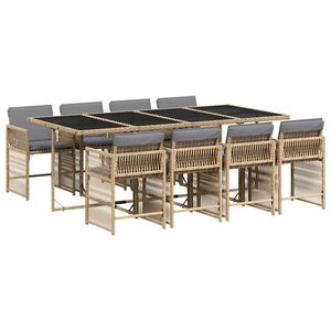 vidaXL 9 Piece Garden Dining Set with Cushions Mix Beige Poly Rattan