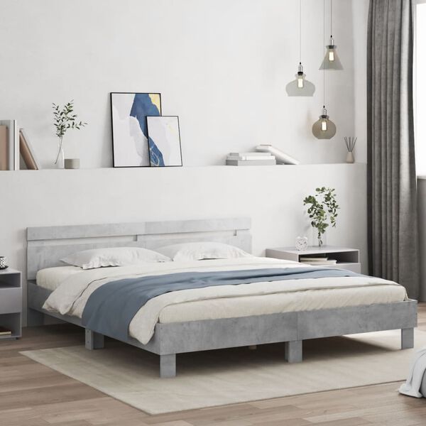 vidaXL Bed Frame with LED without Mattress Concrete Grey 200x200 cm