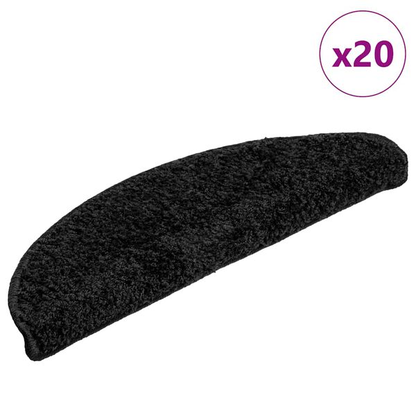 vidaXL Stair Mats 20 pcs 56x17x3 cm Black Half Round