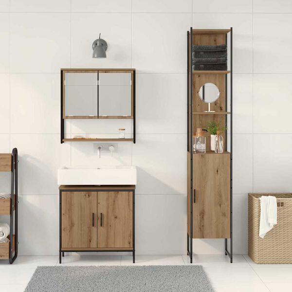 vidaXL Bathroom Furniture Set with Shelf 3 pcs Brown Engineered wood