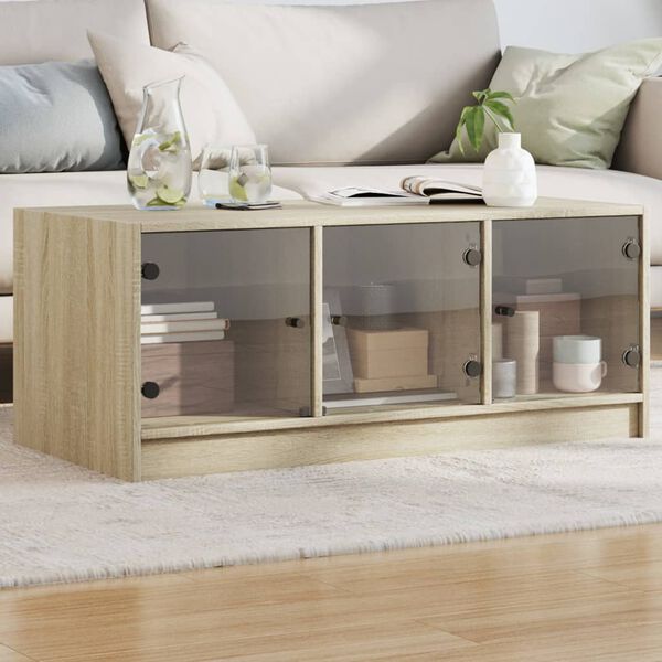vidaXL Coffee Table with Glass Doors Sonoma Oak 102x50x42 cm