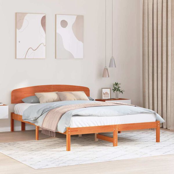 vidaXL Bed Frame with Headboard Wax Brown 140 x 200 cm Solid Pine Wood