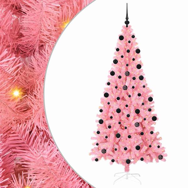 vidaXL Christmas Tree with 300 LEDs with Stand Pink 210 cm PVC