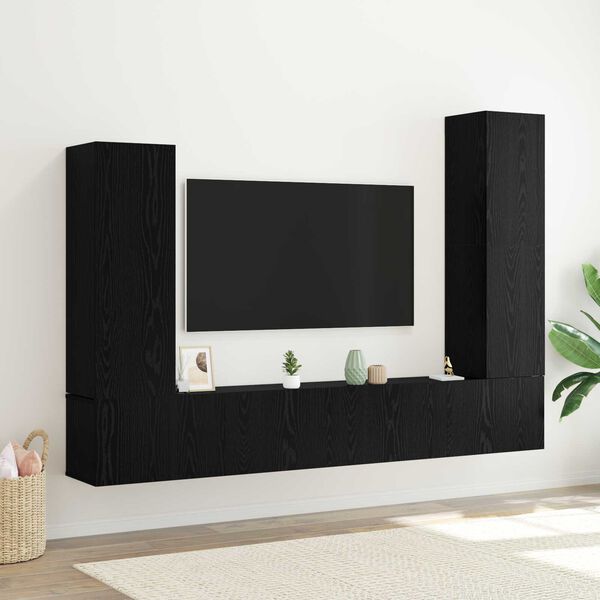 vidaXL TV Cabinet Set Wall-mounted 4 pcs Black Oak Engineered Wood