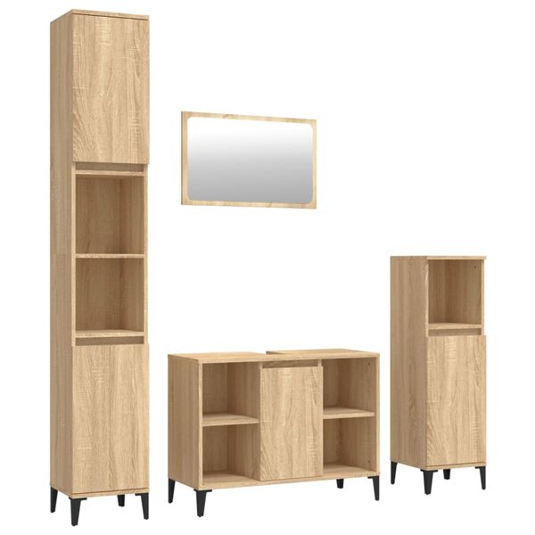 vidaXL 4 Piece Bathroom Furniture Set Sonoma Oak Engineered Wood