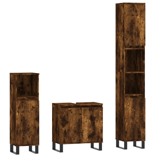 vidaXL 3 Piece Bathroom Cabinet Set Smoked Oak Engineered Wood