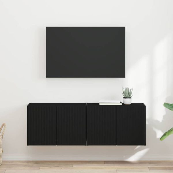 vidaXL TV Wall Cabinet 2 pcs Black 59.5 x 31 x 40 cm Engineered Wood