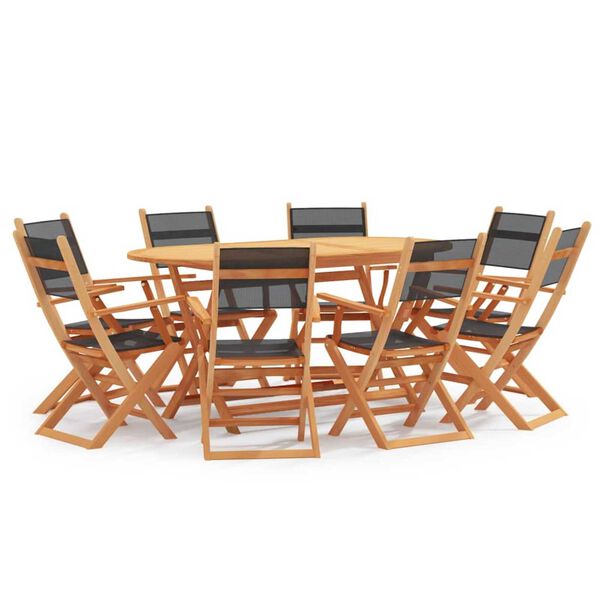 vidaXL 9 Piece Outdoor Dining Set Black Eucalyptus Wood&Textilene