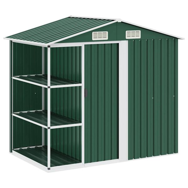 vidaXL Garden Shed with Rack Green 205x130x183 cm Iron