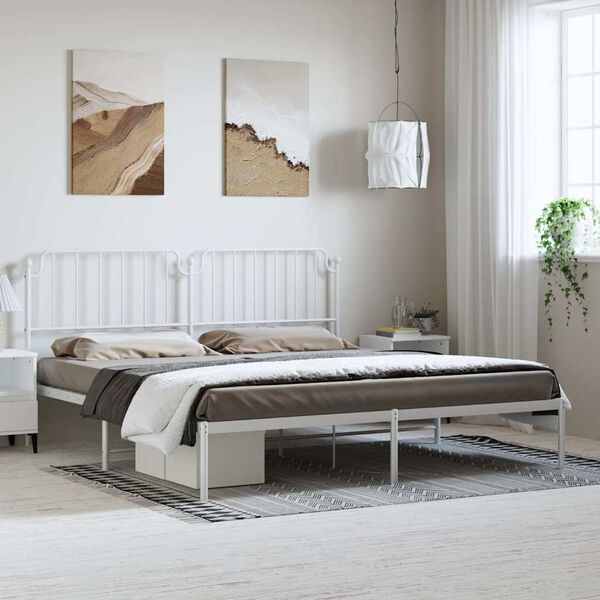 vidaXL Metal Bed Frame without Mattress with Headboard White 193x203cm