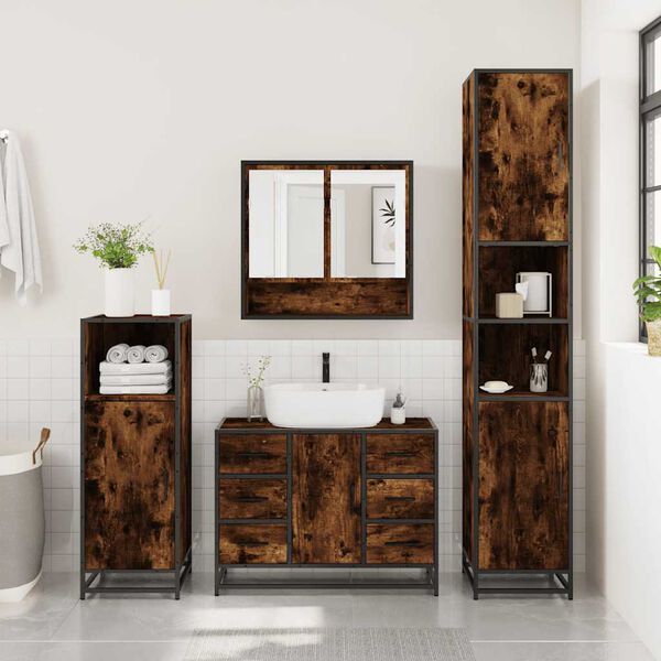 vidaXL 4&nbsp;Piece Bathroom Furniture Set&nbsp;Smoked Oak Engineered Wood