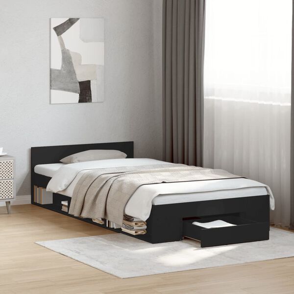 vidaXL Bed Frame with Drawer without Mattress Black 100x200 cm