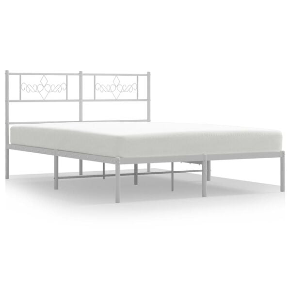 vidaXL Metal Bed Frame without Mattress with Headboard White 120x200cm