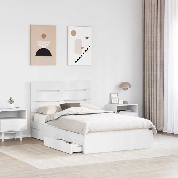 vidaXL Storage Bed with Headboard White 120 x 190 cm Engineered Wood