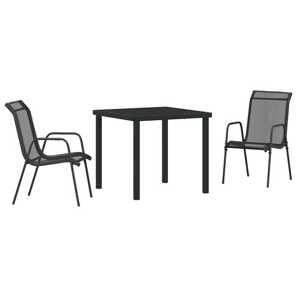 vidaXL Garden Dining Set 3 pcs Black Powder-Coated Steel