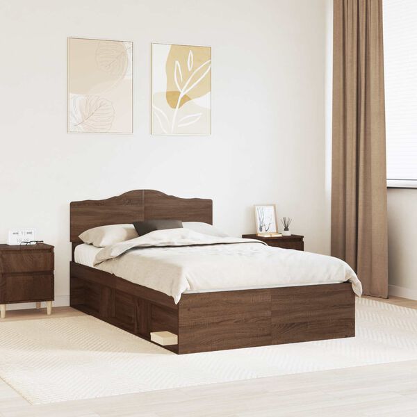 vidaXL Bed Frame with Headboard Brown Oak 120 x 190 cm Solid Pine Wood