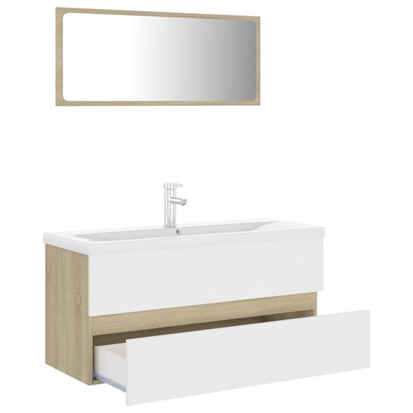 vidaXL Bathroom Furniture Set White and Sonoma Oak Engineered Wood