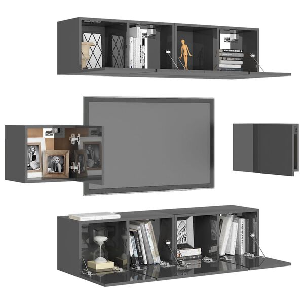 vidaXL 6 Piece TV Cabinet Set High Gloss Grey Engineered Wood