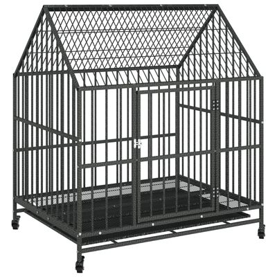 vidaXL Dog Cage with Wheels Black Galvanised Steel