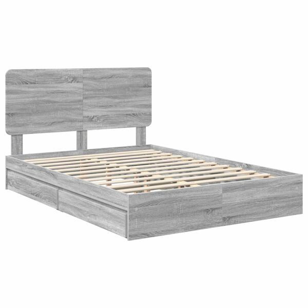 vidaXL Storage Bed Grey Sonoma 160 x 200 cm Engineered Wood