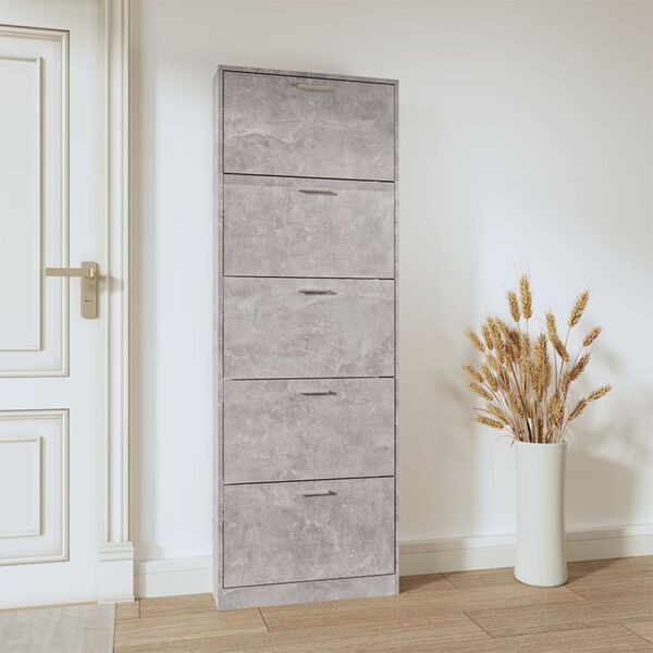 vidaXL Shoe Cabinet Concrete Grey 59x17x169 cm Engineered Wood