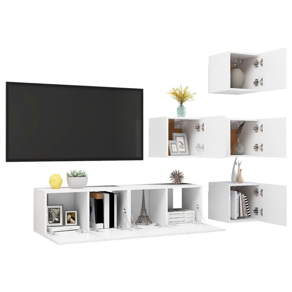 vidaXL 6 Piece TV Cabinet Set White Engineered Wood