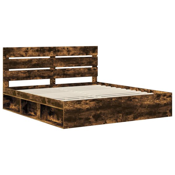vidaXL Bed Frame Smoked Oak 200 x 200 cm Solid Pine Wood