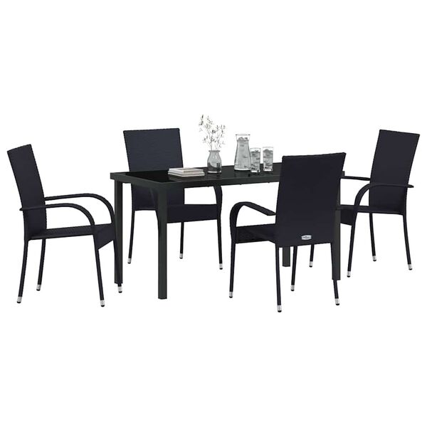 vidaXL Garden Dining Set 5 pcs Black Powder-Coated Steel