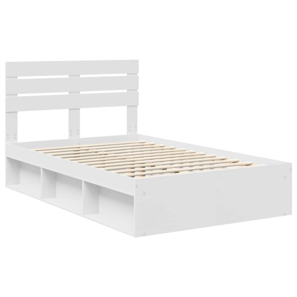 vidaXL Bed Frame with Headboard White 120 x 190 cm Solid Pine Wood