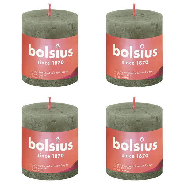 Bolsius Rustic Pillar Candles Shine 4 pcs 80x68 mm Fresh Olive