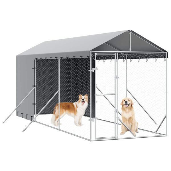 vidaXL Outdoor Dog Kennel with Roof Silver 2x6x2.5 m Galvanised Steel